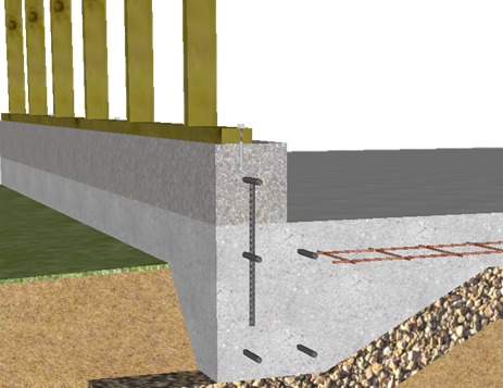 Floating slab with a concrete curb.