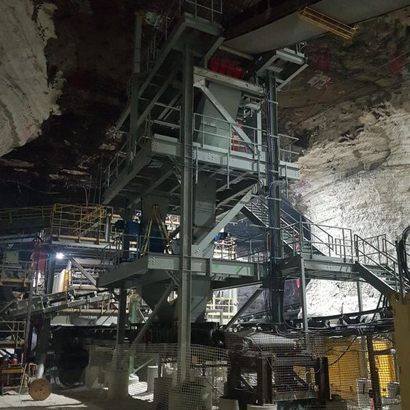 Structural steel in a salt mine.  Goderich, Ontario