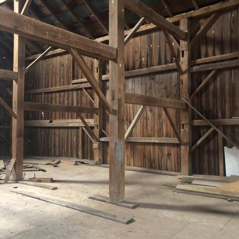 Timber barn interior.